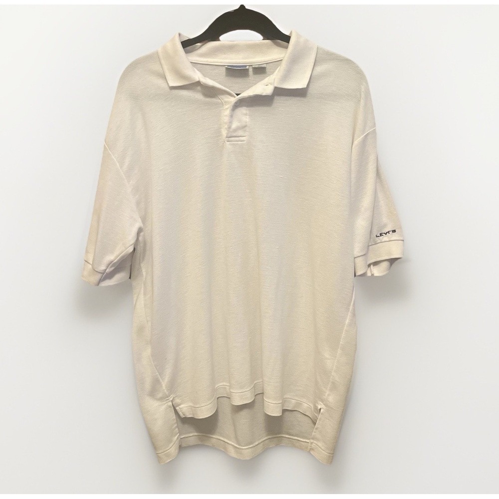 Vintage‎ Levi's Polo Shirt White Large Made in Korea Short Sleeve Pique Mesh